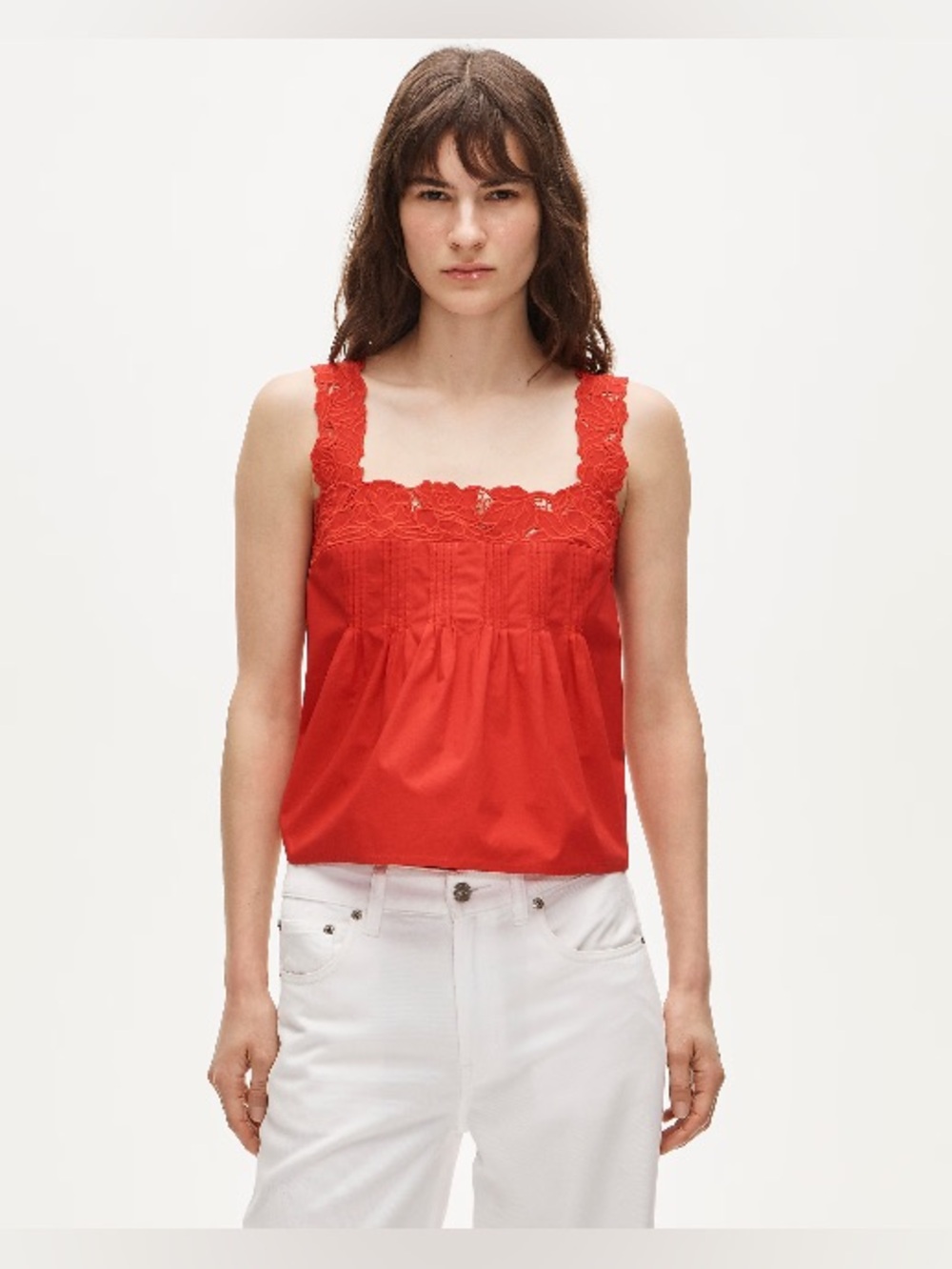 NWT JCrew Lace Trim Poplin Top Red L